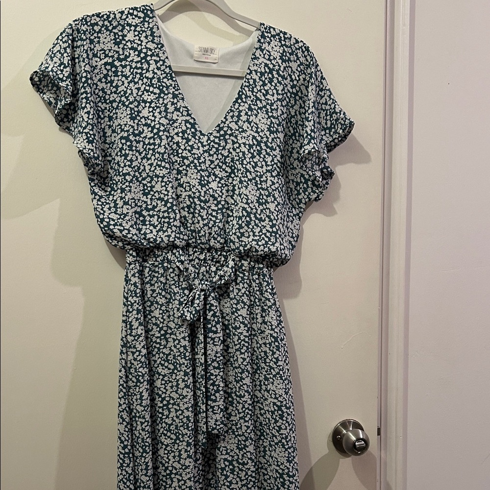 Teal Floral Midi Dress